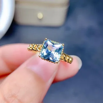 Conciso Quadrado Azul turquesa, água-marinha Zircão Diamantes Pingente de Pedras preciosas, Colares, Anéis de Ouro 18k Cor Conjuntos de Jóias para as Mulheres