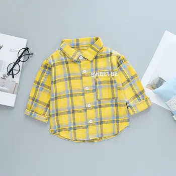 Primavera Algodão Xadrez Casual Blusa 2021 De Verão, Camisa Listrada Coreano Bebê Tops De Manga Longa Meninos Camisas Da Escola De Meninas Blusas