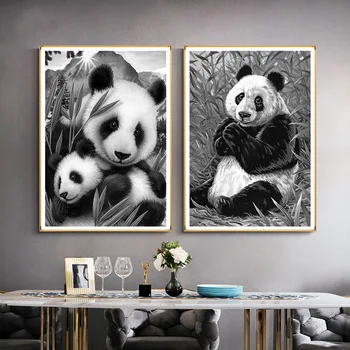 Preto Branco Panda Bonito DIY Diamante Pintura 5D Completa Praça de Broca feitos à mão Mosaico Animal Bordado Casa de Decoração de Quarto de Arte