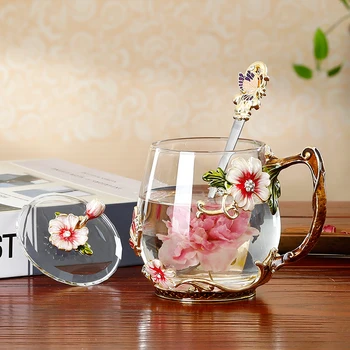 High-End de Esmalte Copo de Água luz de luxo, Família Rosa Xícara de Chá com uma Colher Conjunto Europeu Caneca de Café Quente E Frio, Copos de Bebidas