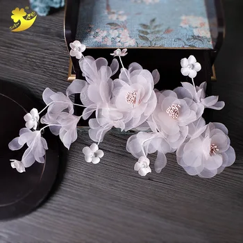 O Coreano De Fadas Noiva De Cabelo Accessorie Flor-De-Rosa Headdres Mão Em Fios De Seda Branca, Flor De Noiva De Renda Ganchos De Cabelo, Tiara De Cabelo Jóias