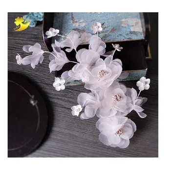O Coreano De Fadas Noiva De Cabelo Accessorie Flor-De-Rosa Headdres Mão Em Fios De Seda Branca, Flor De Noiva De Renda Ganchos De Cabelo, Tiara De Cabelo Jóias