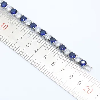 Nova Moda, Cor de Prata Pulseira De Mulheres Superior de Zircônia Azul Ajustável Link do Bracelete Chain Comprimento 19cm