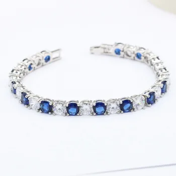 Nova Moda, Cor de Prata Pulseira De Mulheres Superior de Zircônia Azul Ajustável Link do Bracelete Chain Comprimento 19cm