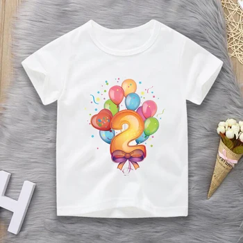 Presente de aniversário T-shirt de Bebê, Roupas de Meninas de desenhos animados Número de Impressão Engraçado Tshirt de Crianças Verão O-Tops com Decote em Meninos, Meninas t-shirts Brancas