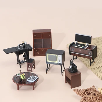 Chegada nova 1 Conjunto 1:18 Casa de bonecas em Miniatura Conjunto de Móveis de máquina de Costura de TV, Armário de Mesa Modelo de Brinquedo