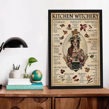 Vintage Poster Cozinha Witchery Mulher Cartazes Decoração De Parede, Imagens De Bruxas Conhecimento Mágico Pintura Da Arte De Decoração De Casa