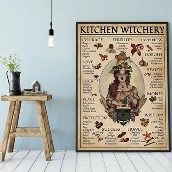 Vintage Poster Cozinha Witchery Mulher Cartazes Decoração De Parede, Imagens De Bruxas Conhecimento Mágico Pintura Da Arte De Decoração De Casa