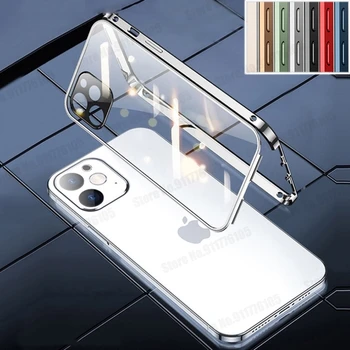 Magnético de Metal Dupla de Vidro Temperado de Telefone de Caso Para o iPhone 12 11 Pro Máximo de 12 MINI à prova de Choque Flip Completo de Protecção de Caso