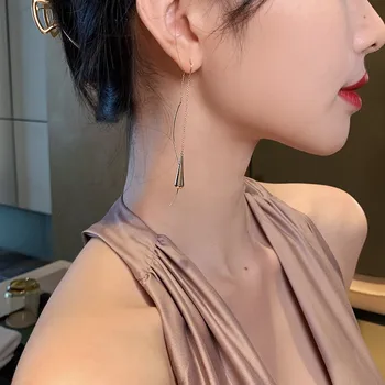 A coreia do novo design, moda jóias de ouro 14K plated zircão simples gota de água pingente de ouvido linha elegante longa e fina mulheres brincos