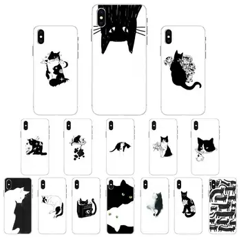 YNDFCNB Arte de gato preto e branco Telefone de Caso Para o iPhone X XS MAX 11 12 pro max 6 6 7 7plus 8 8Plus 5 de 5 anos XR se de 2020, caso