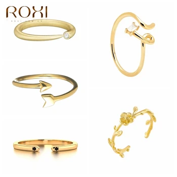 ROXI Minimalismo Linha Rosa de Ouro Aberta de Anéis para as Mulheres Cristais Anel de Prata 925 Jóias Multi-estilo de Geometria Anel de Dedo