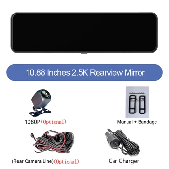 ADDKEY 2.5 K do Carro DVR 10.88 Polegadas Touch IPS Espelho Retrovisor Dupla Lente Dashcam da Câmera do Carro da G-sensor Gravador de Vídeo Com Visualização Traseira da Lente