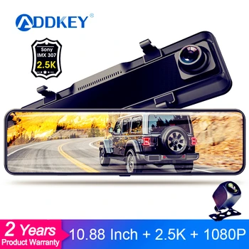 ADDKEY 2.5 K do Carro DVR 10.88 Polegadas Touch IPS Espelho Retrovisor Dupla Lente Dashcam da Câmera do Carro da G-sensor Gravador de Vídeo Com Visualização Traseira da Lente