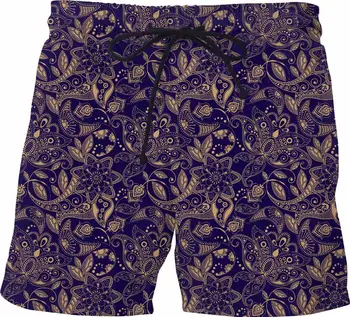 Paisley padrão Completo Impresso Mens Shorts Unisex Streetwear Cintura Elástica Shorts de Praia no Verão Harajuku Shorts Ocasionais Têm correia